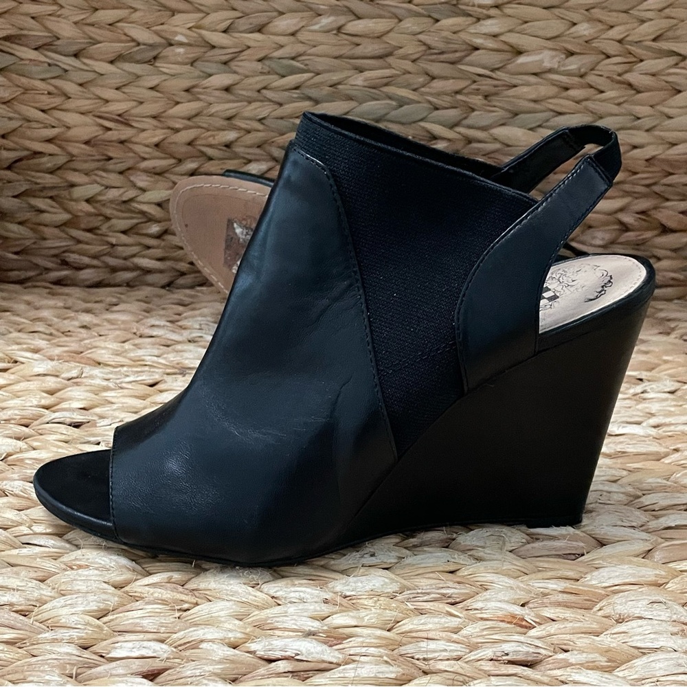 Vince Camuto Open Toe Wedge Booties Black Leather